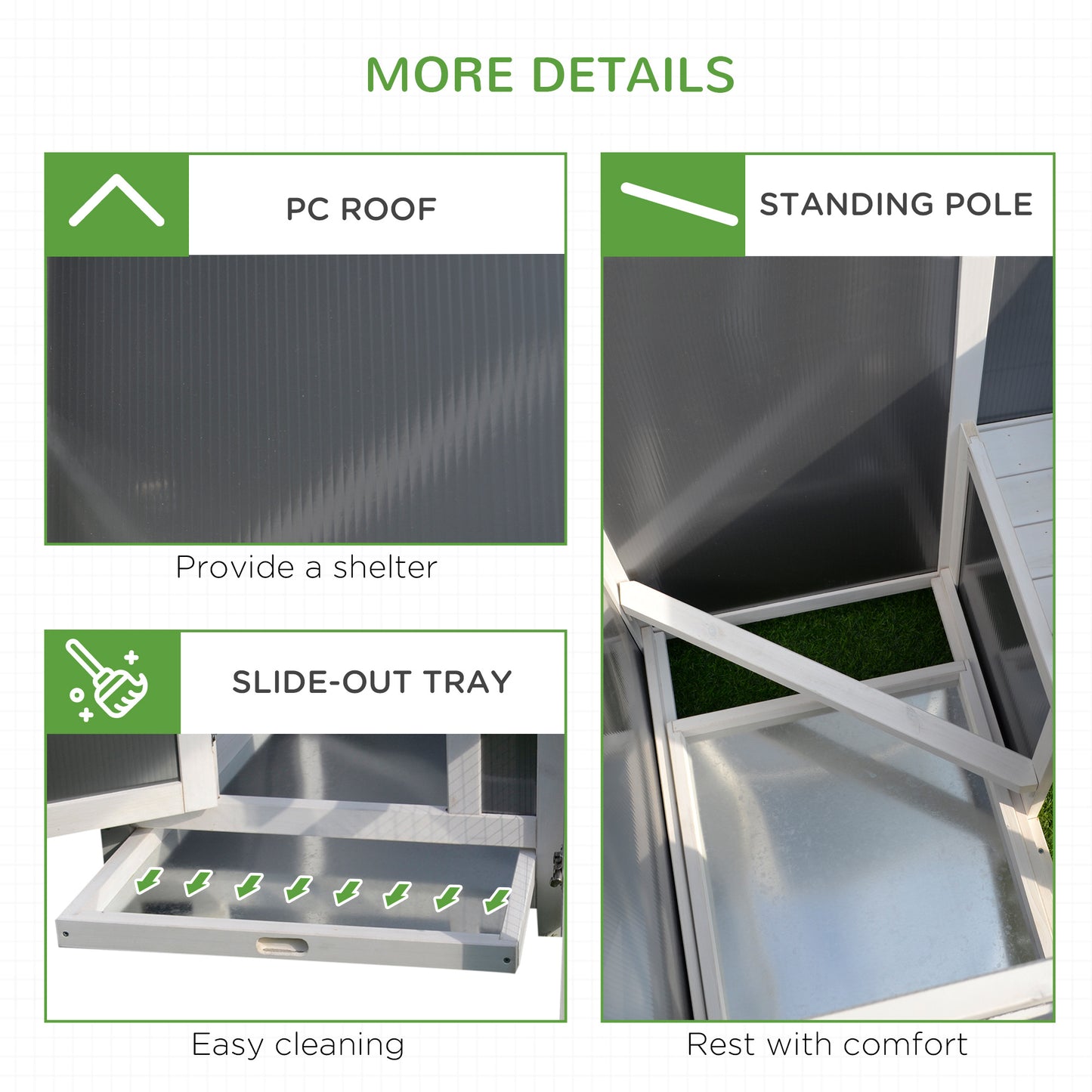 63" Grey Wooden Chicken Coop with PC Roof & Nesting Box