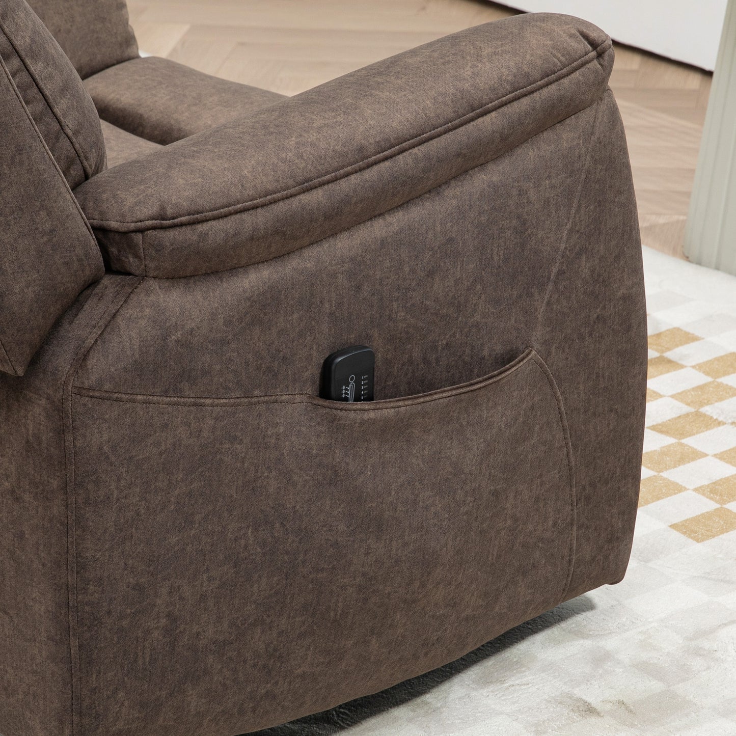 Manual Recliner Chair with Vibration Massage, Reclining Chair for Living Room with Side Pockets, Brown