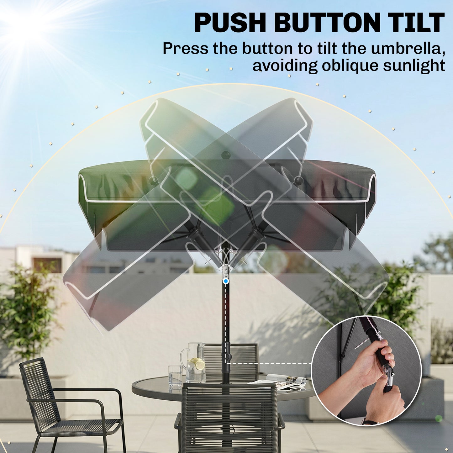 6.5x4ft Rectangle Patio Umbrella Aluminum Tilt Adjustable Garden Parasol Sun Shade Outdoor Canopy Grey