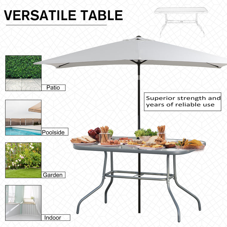 47.25" Metal Garden Dining Table with Glass Top