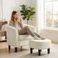 Accent Chair Modern Upholstered Living Room Chair with Ottoman and Pocket Spring Cushion Cream White