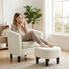 Accent Chair Modern Upholstered Living Room Chair with Ottoman and Pocket Spring Cushion Cream White