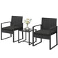 Outdoor Bistro Set, 3 Piece Wicker Patio Furniture Set with Glass Top Table and Cushions for Porch, Balcony, Dark Grey - Black