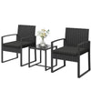 Outdoor Bistro Set, 3 Piece Wicker Patio Furniture Set with Glass Top Table and Cushions for Porch, Balcony, Black