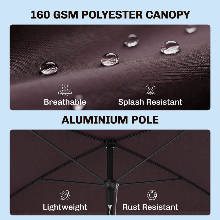 6.5' x 4' Coffee Aluminum Rectangle Patio Umbrella