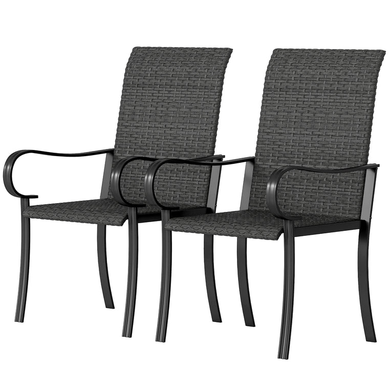 2-Piece PE Rattan Dining Chairs with Steel Frame