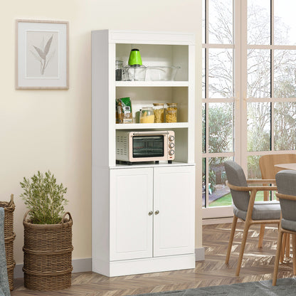 72" Kitchen Buffet with Hutch and 6-Tier Shelving - White