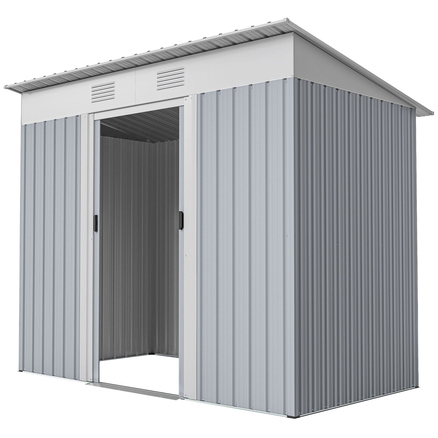 7' x 4' Outdoor Storage Shed, Metal Garden Shed with Lockable Sliding Doors and Vents, Grey