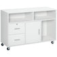 Lateral Filing Cabinet with Open Storage Shelf, Printer Stand Home Office Mobile File Cabinet with Wheels, Lockable Drawer, White