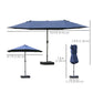 15' Outdoor Patio Umbrella with Twin Canopy Sunshade Steel Table Umbrella w/ Lift Crank, Cross base, Sandbag, Dark Blue