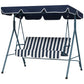 3-Seater Outdoor Porch Swing with Adjustable Canopy, Patio Swing Chair for Garden, Poolside, Backyard, Blue and White