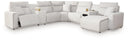 7 Pc. Power Reclining Sectional With RAF Press Back Power Chaise, Console And Audio Console