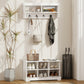 Coat Rack Shoe Bench Set, Entryway Shoe Bench with 8 Storage Cubbies, 4 Hooks for Hallway, Living Room, White