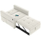 Convertible Chair Bed, Pull Out Sleeper Chair with USB, Adjustable Backrest, Small Velvet Futon Sofa Bed, Cream White