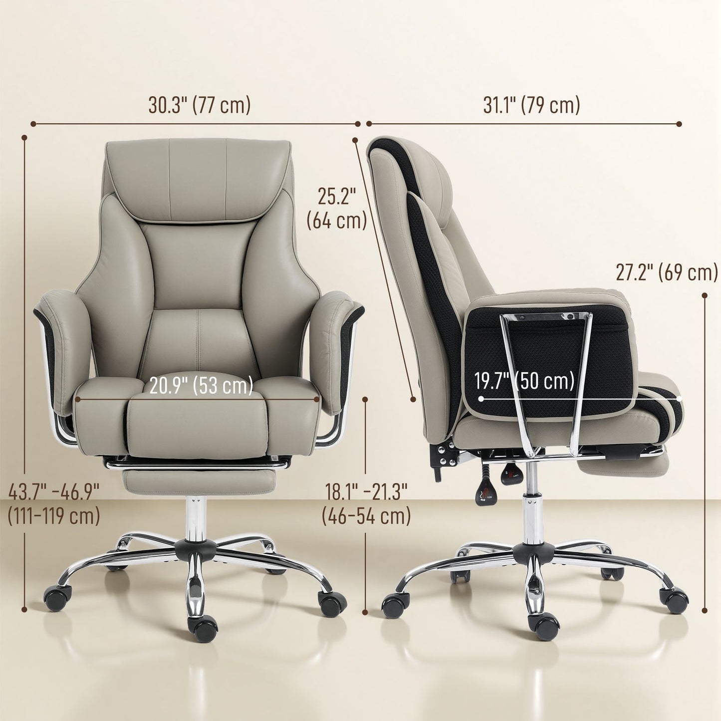 High Back Reclining Executive Chair with Footrest - Grey