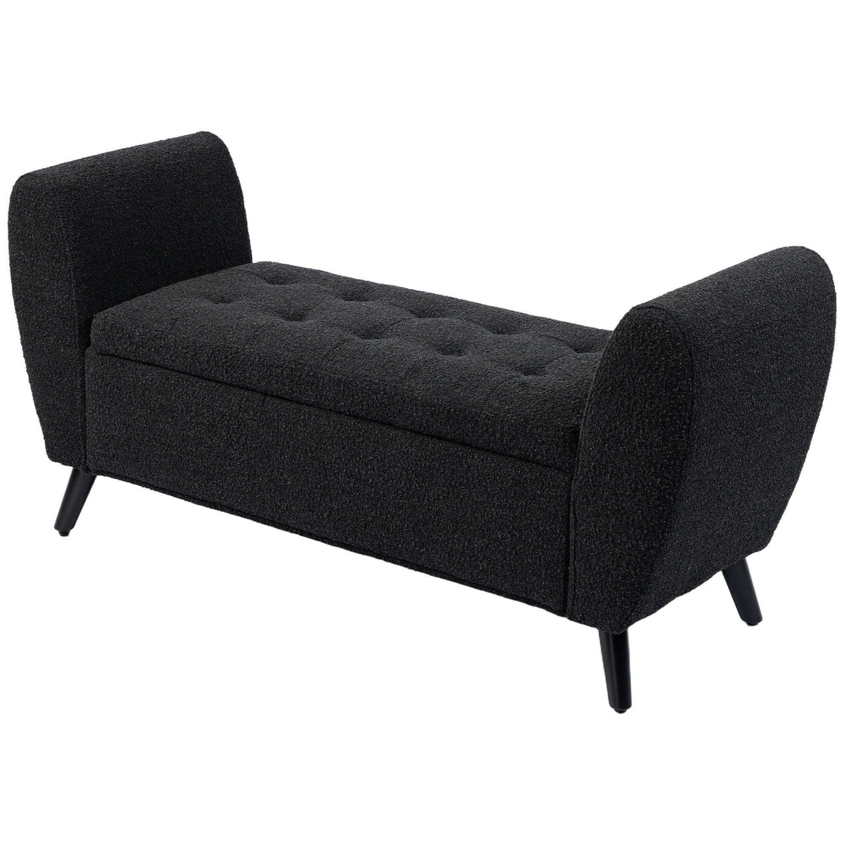 Upholstered Storage Bench with Arms - Black