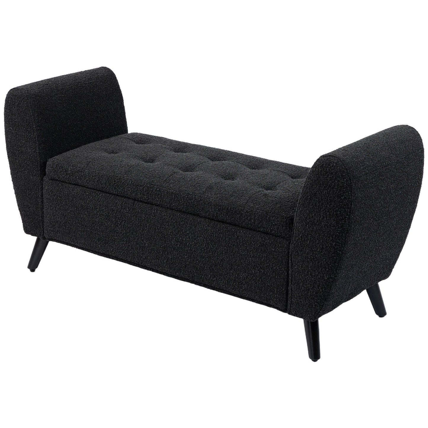 Upholstered Storage Bench with Arms - Black