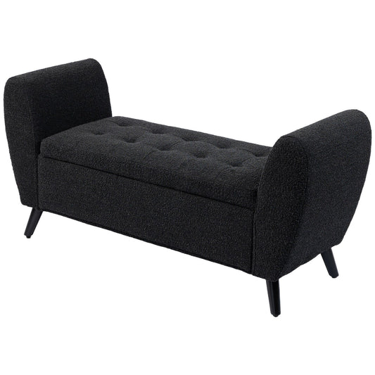 Upholstered Storage Bench with Arms - Black