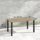 59" Outdoor Patio Table with Umbrella Hole, Outdoor Dining Table with Slatted Tabletop for Backyard Garden, Brown