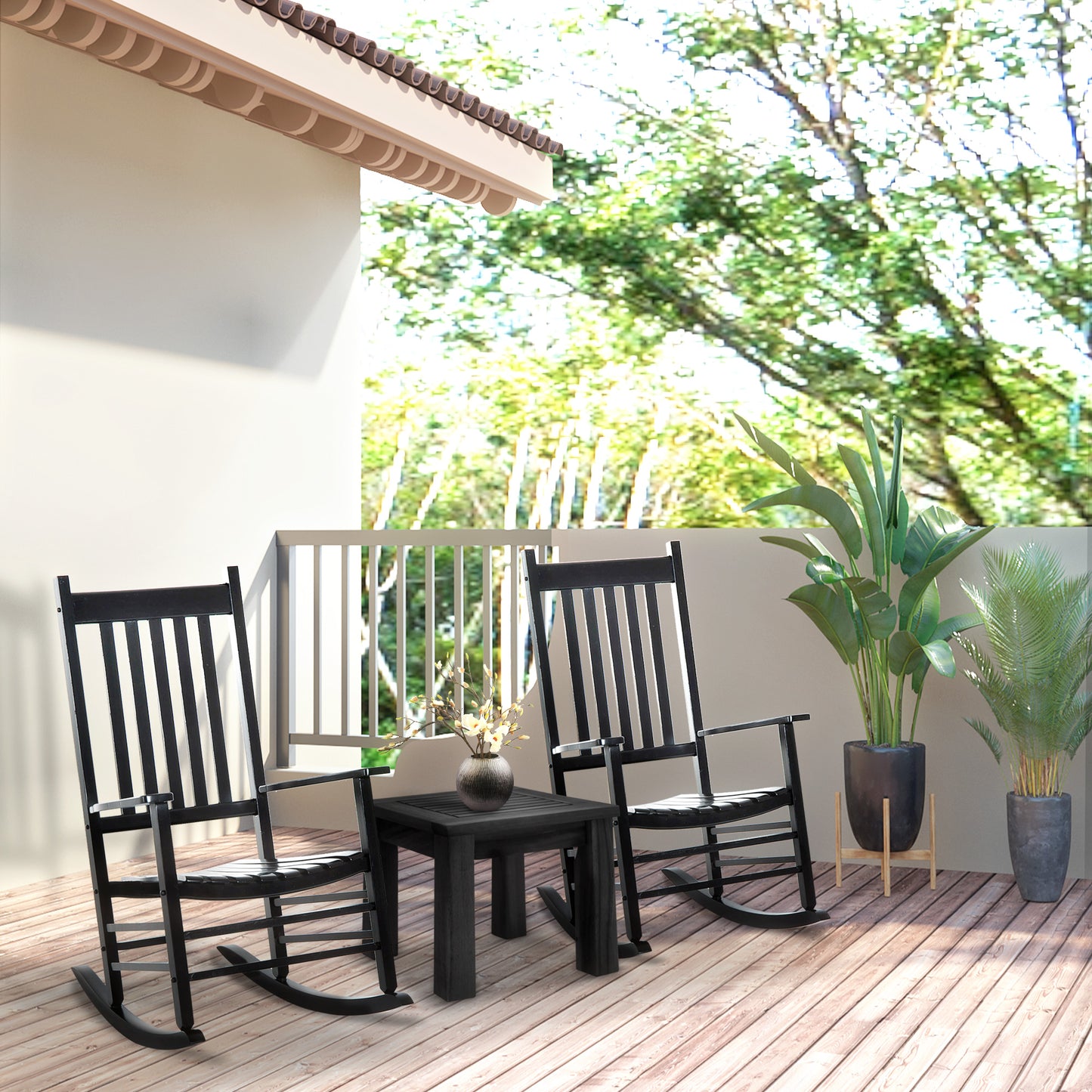 Wooden Porch Rocking Chair Outdoor Patio Rocker Garden Single Leisure Reclining Seat Armchair Black