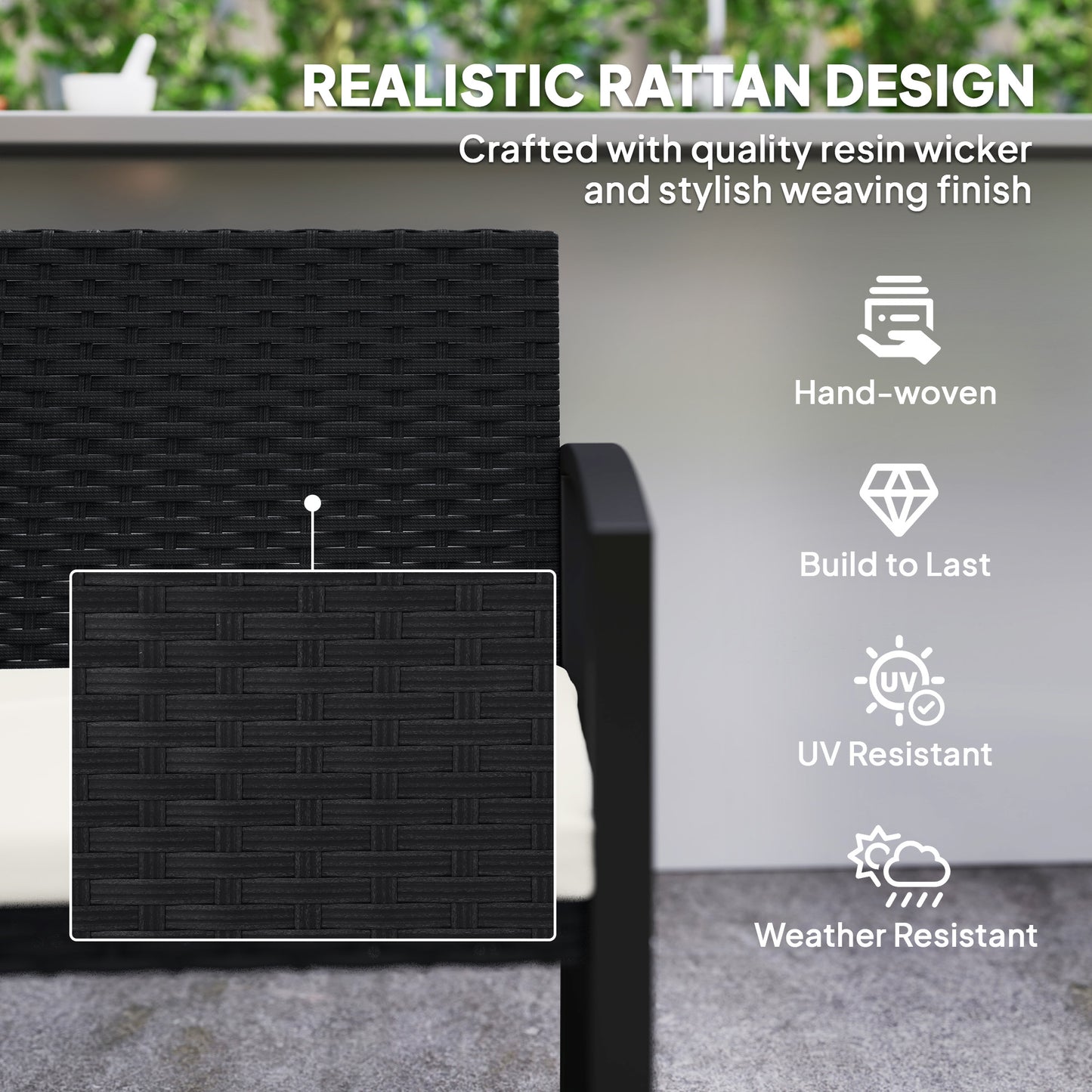 2 Seater Outdoor Bench, Rattan Garden Bench Loveseat with Cushion, Armrests, Steel Frame for Patio, Porch, Beige