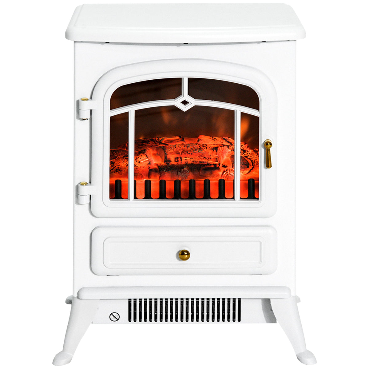 16" Free Standing Electric Fireplace Portable Adjustable Stove with Heater Wood Burning Flame 750/1500W White