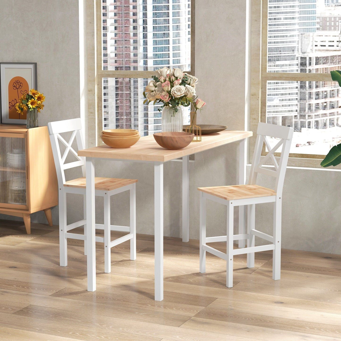Solid Wood Counter Height Bar Stools Set of 2 - Natural