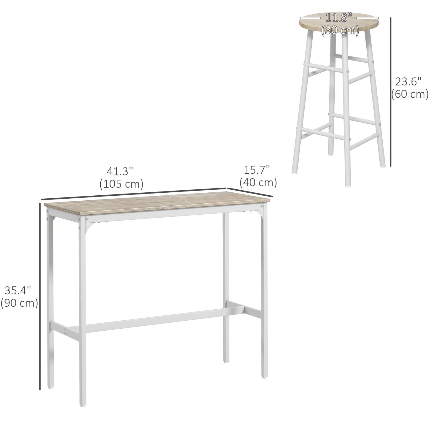 3-Piece Counter Height Bar Table and Chairs Set for 2 - Oak