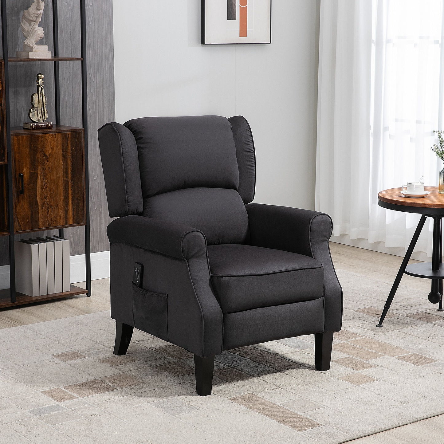 Massage Recliner Chair for Living Room, Push Back Recliner Sofa, Suede Wingback Reclining Chair with Extendable Footrest, Wood Legs, Remote Control, Side Pockets, Black