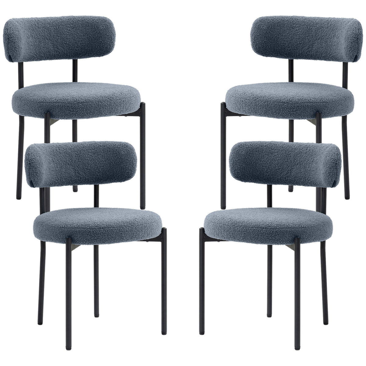 4 Pieces Kitchen Chairs, Modern Dining Chairs w/ Berber Fleece Upholstery and Steel Legs for Living Room, Grey