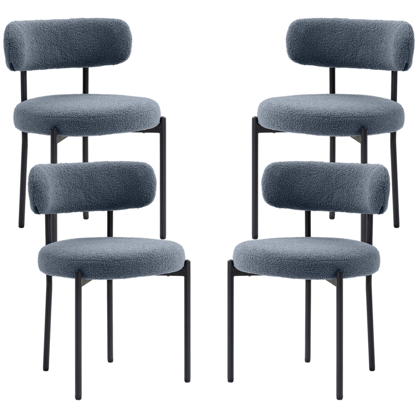 4 Pieces Kitchen Chairs, Modern Dining Chairs w/ Berber Fleece Upholstery and Steel Legs for Living Room, Grey