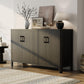 Farmhouse Storage Cabinet with Wood Veneer and Solid Pine Legs, Rustic Accent Sideboard for Entryways, 59" L x 18" W x 36" H, Black