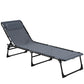 Outdoor Folding Lounge Chair, 4-Level Adjustable Chaise Lounge with Headrest, Tanning Chair Beach Bed, Reclining Lounger Cot for Camping, Hiking, Backyard, Grey