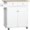 Rolling Kitchen Island with Wood Top and Drawers - White
