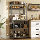 Kitchen Baker's Rack with Power Outlet and LED Light, 5-Tier Coffee Bar Station with 10 Hooks, Grey