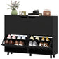 Narrow Shoe Cabinet, Shoe Storage Cabinet with 4 Flip Drawers and Adjustable Shelves for 16 Pairs of Shoes, Black