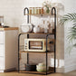 Baker's Rack with Charing Station, Microwave Shelf with Power Outlet, USB Charger and 4 Hooks, Rustic Brown