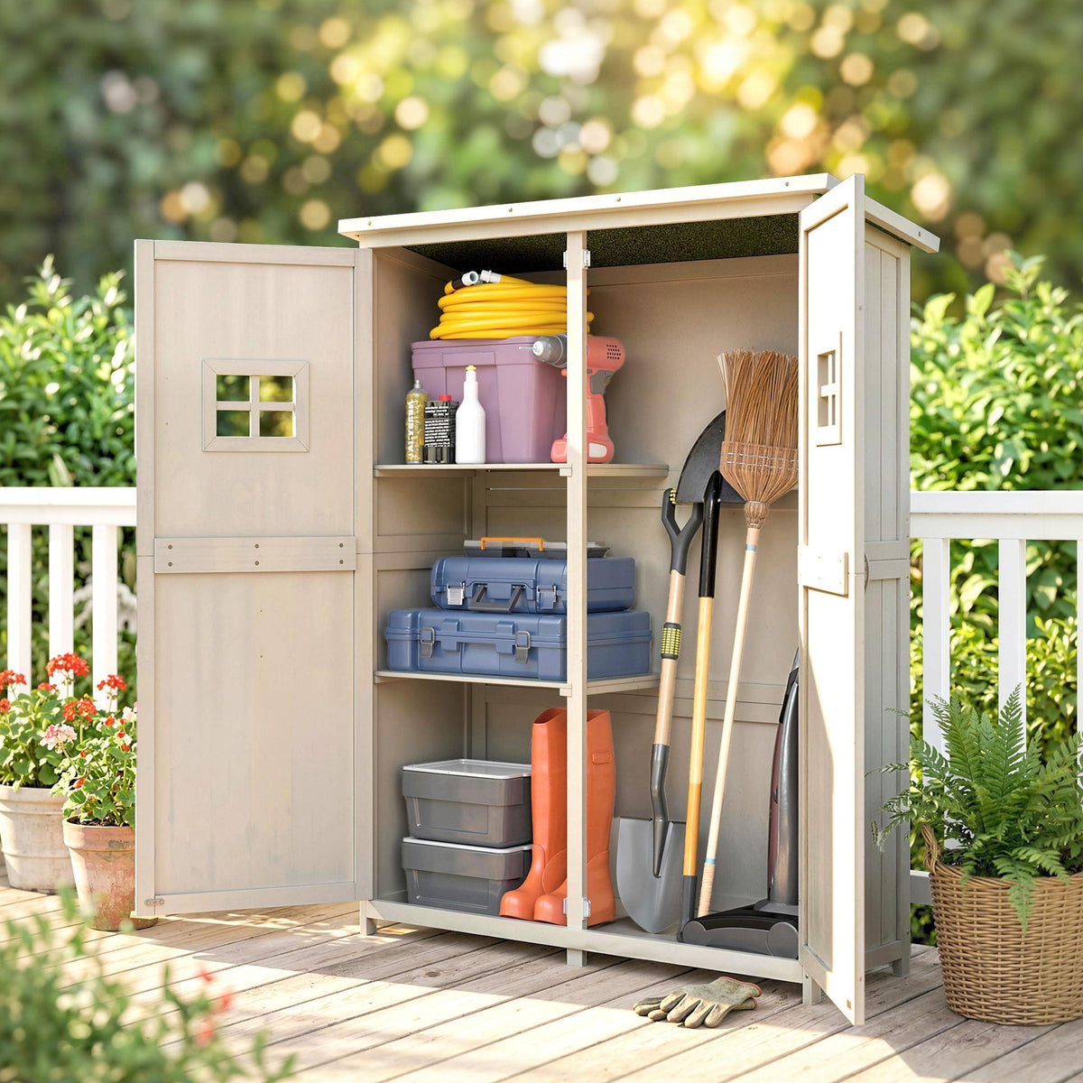 4x1.5ft Wooden Garden Sheds, Outdoor Storage with Windows and Double Door for Gardeners, Grey
