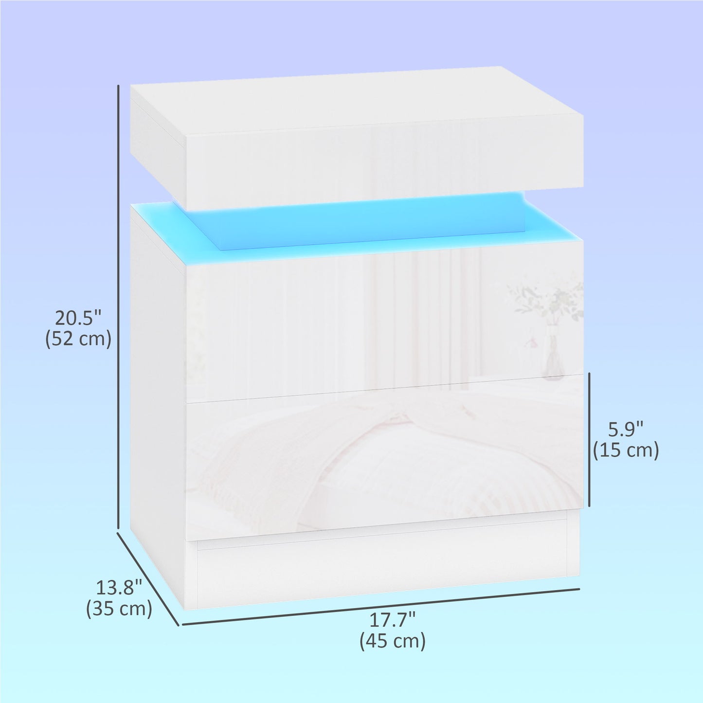 Nightstand Set of 2, End Side Tables with LED Lights, Bedside Tables with 2 Drawers, for Bedroom, White