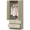Wardrobe Closet Armoire with Hanging Rod and 2 Doors, Clothes Storage Organizer with 2 Drawers for Bedroom, Oak