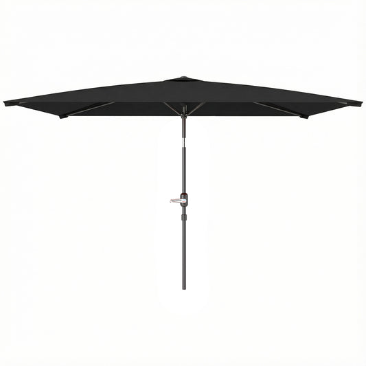 6.4 x 9.7ft Rectangle Aluminum Tilt Patio Umbrella, Garden Market Parasol, Outdoor Sunshade Canopy with Crank, Black