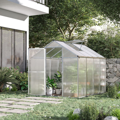 6' x 8' x 6.4' Silver Polycarbonate Greenhouse with Rain Gutter