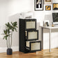 3 Drawer Filing Cabinet with Lock, Boho File Cabinet for A4 Letter Size Files with Decorative Rattan Accents, Black