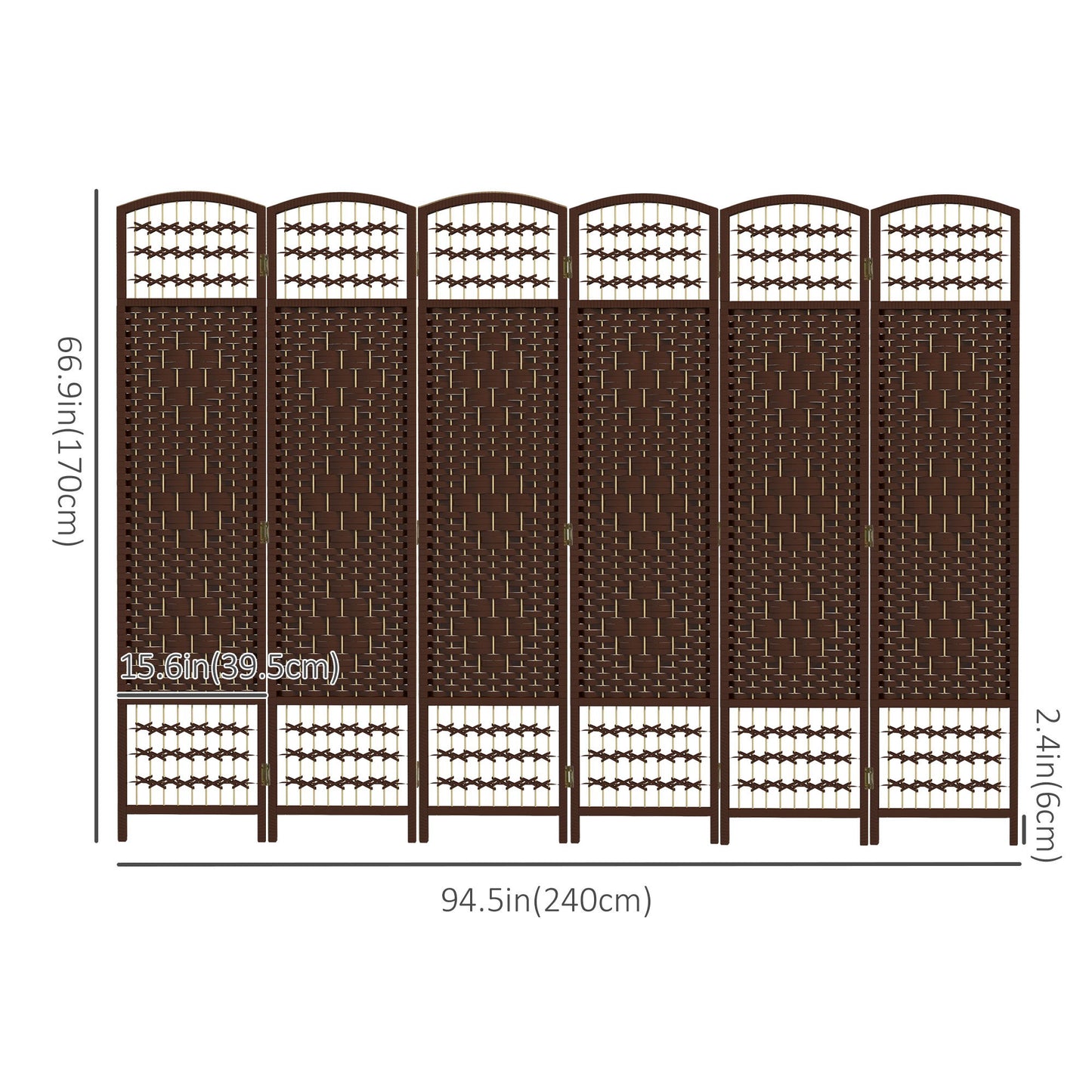 6 Panel Folding Room Divider, Portable Privacy Screen, Wave Fiber Room Partition for Home Office, Brown