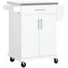 Rolling Kitchen Island with Stainless Steel Top - White