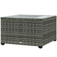 24.4" Patio Wicker Coffee Table, PE Rattan Outdoor Side Table with Tempered Glass Top, Light Grey