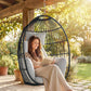 Hanging Egg Chair Without Stand, Foldable Basket Swing Chair with Head Pillow, Soft Cushion and Cup Holder, Dark Grey