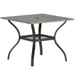 Outdoor Dining Table for 4, Square Patio Table with Umbrella Hole, Shelf, Slatted Faux Wood Steel Top, Grey