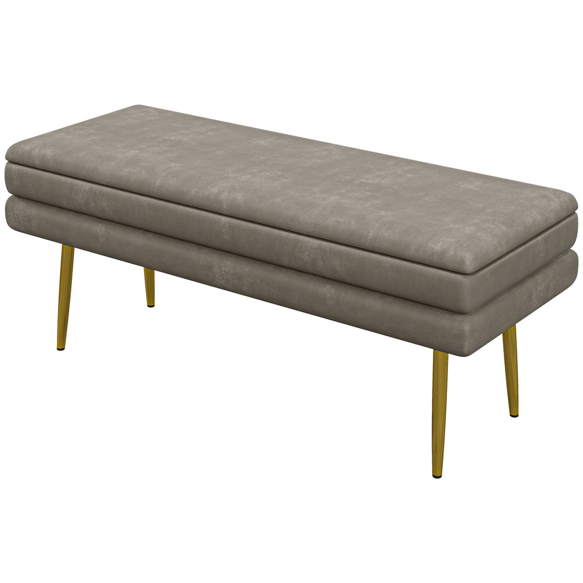 39" Storage Ottoman, Velvet End of Bed Bench with Steel Legs, Foot Stool with Storage for Bedroom, Living Room, Beige