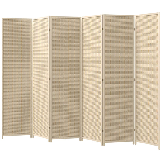 Woven Bamboo Room Divider, 6 Panel Folding Indoor Privacy Screens for Home Office, Natural Wood
